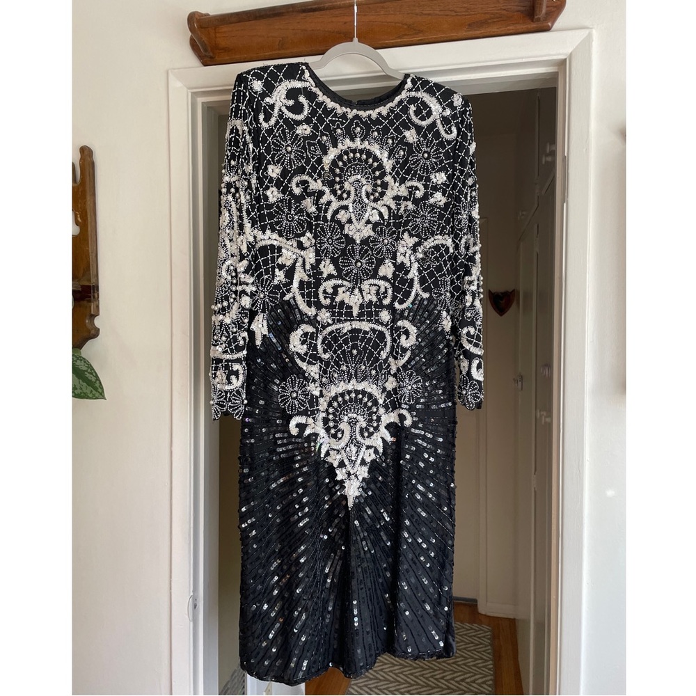 Vintage Beaded/Sequin Black & White Dress